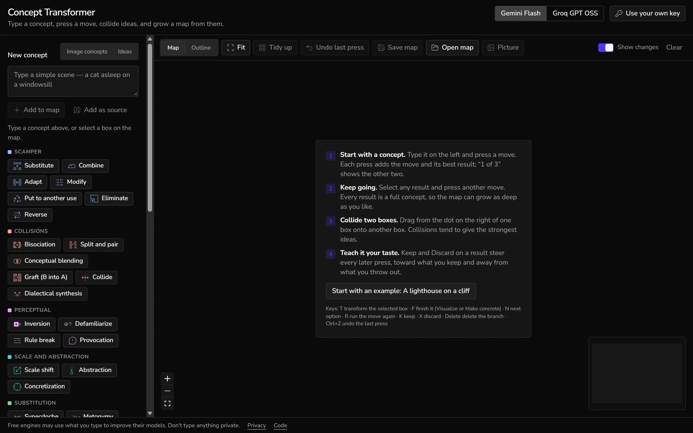 The start screen with its four-step guide and the move list
